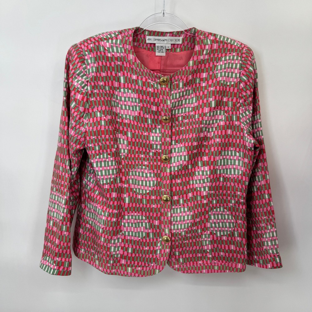 Anne Crimmins Skirt Suit Set Womens 12 Pink Geometric Coquette Vintage - Picture 5 of 16